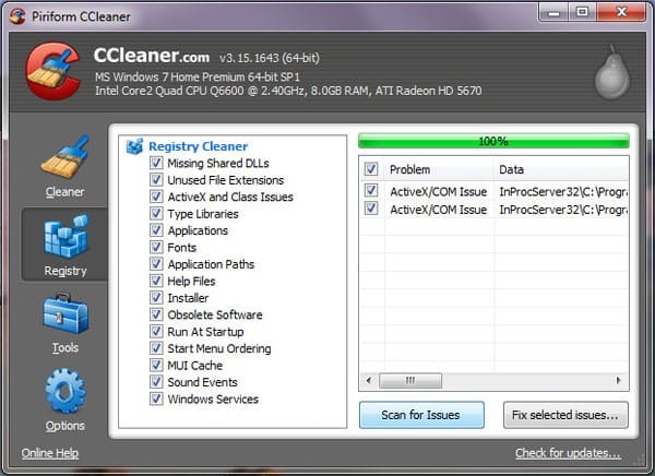 CCleaner Registy Scan