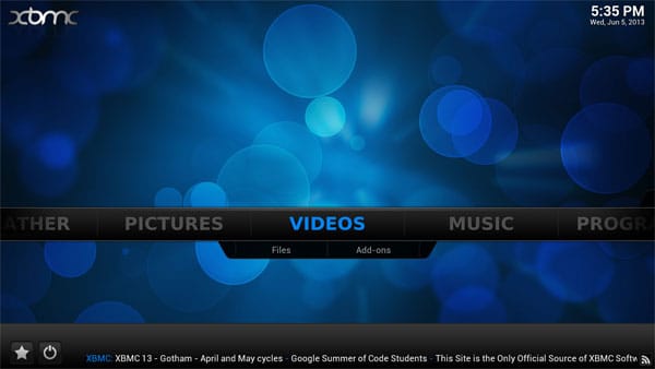 Kodi video menu